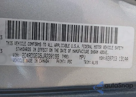 2018 Dodge Grand Caravan Gt z USA, uszkodzony, nr VIN 2C4RDGEG5JR220199